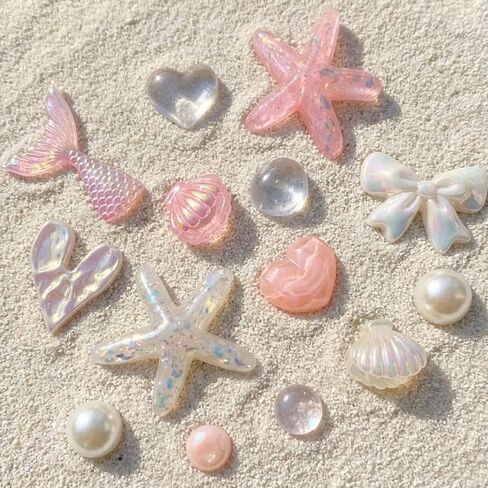 14 Pcs Beach Bling Shoe Charms for Sandal, Cute Seashell Charm Shoe Jewels DIY Shoe Accessories, Ocean Party Favors in Saudi Arabia