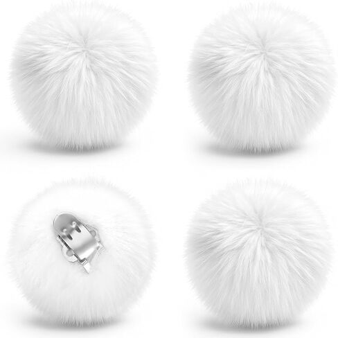 3.15 Inch Large Pom Pom Shoe Clips, 2 Pair Removable Faux Fur Ball Shoe Clip Halloween Women Fluffy Shoes Clip Tinkerbell Puff Balls Costume Dress up Accessories - White in Kuwait