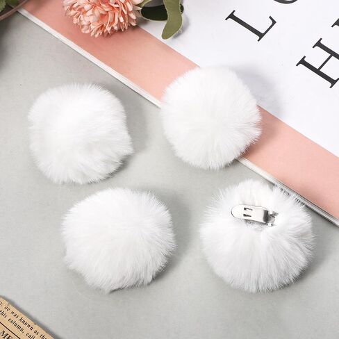 3.15 Inch Large Pom Pom Shoe Clips, 2 Pair Removable Faux Fur Ball Shoe Clip Halloween Women Fluffy Shoes Clip Tinkerbell Puff Balls Costume Dress up Accessories - White in Kuwait