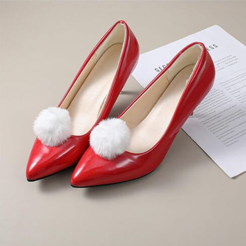 3.15 Inch Large Pom Pom Shoe Clips, 2 Pair Removable Faux Fur Ball Shoe Clip Halloween Women Fluffy Shoes Clip Tinkerbell Puff Balls Costume Dress up Accessories - White in Kuwait