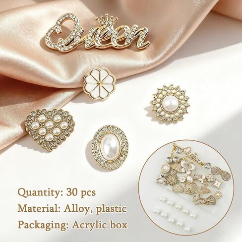 30 Pcs Bling Shoe Charms for Women, Sparkle Pearl Rhinestones Shoe Decoration Charms, Gold Butterfly, Flower & Chain Shoe Accessories for Clogs Sandals in Saudi Arabia