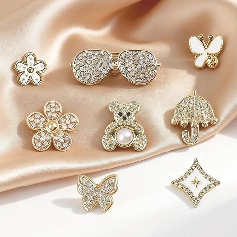 30 Pcs Bling Shoe Charms for Women, Sparkle Pearl Rhinestones Shoe Decoration Charms, Gold Butterfly, Flower & Chain Shoe Accessories for Clogs Sandals in Saudi Arabia