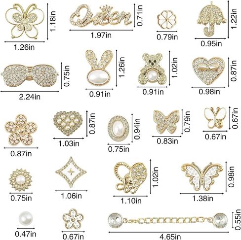 30 Pcs Bling Shoe Charms for Women, Sparkle Pearl Rhinestones Shoe Decoration Charms, Gold Butterfly, Flower & Chain Shoe Accessories for Clogs Sandals in Saudi Arabia