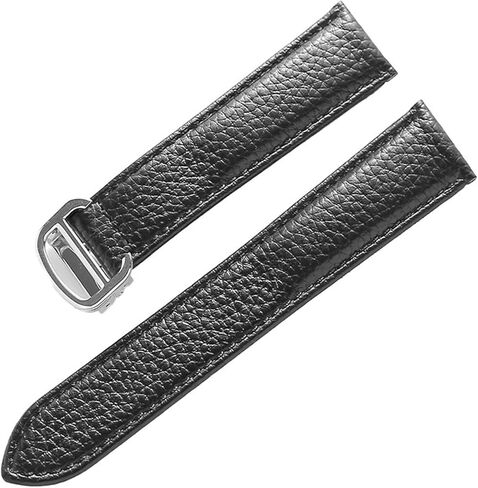 Watch Band for Cartier Tank Solo Men Lady Deployant Clasp Watch Strap Genuine Leather Soft Watch Bracelet Belt 20mm 22mm 23mm (Color : Black-Silver, Size : 22mm) in Kuwait