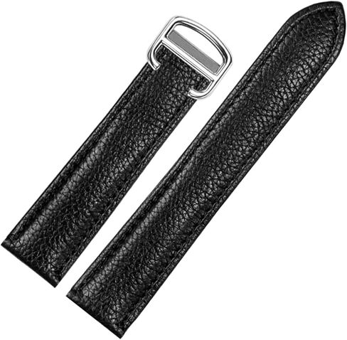 Watch Band for Cartier Tank Solo Men Lady Deployant Clasp Watch Strap Genuine Leather Soft Watch Bracelet Belt 20mm 22mm 23mm (Color : Black-Silver, Size : 22mm) in Kuwait