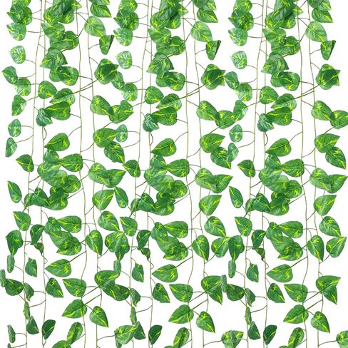 12 Pack Artificial Ivy Garland, 84 Ft Fake Vines Hanging Plants for Room Decor, 72 Leaves Aesthetic Faux Greenery Garland Vines with Strengthened Joint Prevent Leaves Falling Off for Wall Decor in Kuwait
