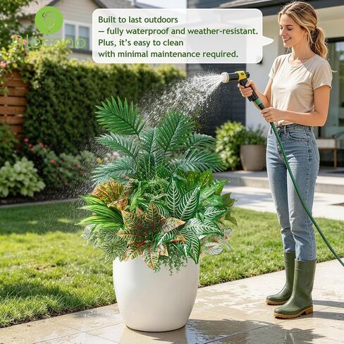 Alecono Artificial Plants Outdoor 11 Bundles - UV Resistant Fake Greenery Stems, Faux Plants for Window Box, Porch and Patio Decor, Maintenance-Free Realistic Bushes for Planters (No Planter) in Saudi Arabia