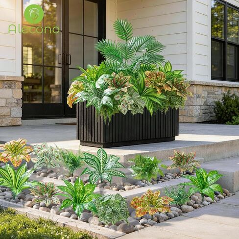 Alecono Artificial Plants Outdoor 11 Bundles - UV Resistant Fake Greenery Stems, Faux Plants for Window Box, Porch and Patio Decor, Maintenance-Free Realistic Bushes for Planters (No Planter) in Saudi Arabia