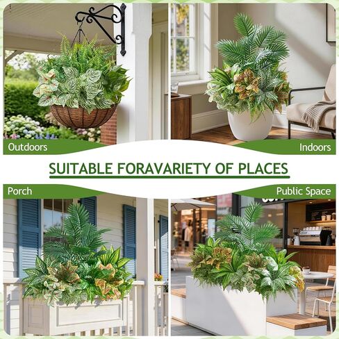 Alecono Artificial Plants Outdoor 11 Bundles - UV Resistant Fake Greenery Stems, Faux Plants for Window Box, Porch and Patio Decor, Maintenance-Free Realistic Bushes for Planters (No Planter) in Saudi Arabia