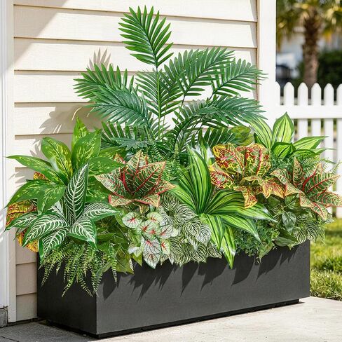 Alecono Artificial Plants Outdoor 11 Bundles - UV Resistant Fake Greenery Stems, Faux Plants for Window Box, Porch and Patio Decor, Maintenance-Free Realistic Bushes for Planters (No Planter) in Kuwait