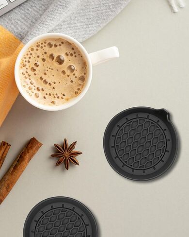 Car Coaster and Interior Cleaning Brush Set, 4 Pack Silicone Car Cup Holder Coasters + 2 Pack Interior Detailing Brush, Universal Car Interior Accessories (Black) in Saudi Arabia