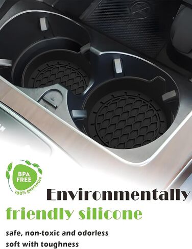 Car Coaster and Interior Cleaning Brush Set, 4 Pack Silicone Car Cup Holder Coasters + 2 Pack Interior Detailing Brush, Universal Car Interior Accessories (Black) in Saudi Arabia