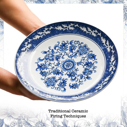 10.24'' Blue and White Porcelain Decorative Plate with Display Stand, Traditional Qinghua Floral Art from Jingdezhen (Blue and White, Lotus Design) in Saudi Arabia