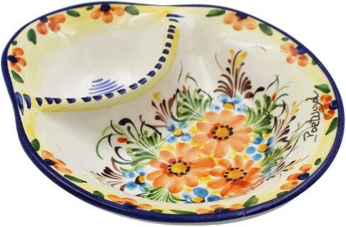 Hand-painted Decorative Ceramic Portuguese Yellow Floral Olive Dish, Made in Portugal in Saudi Arabia