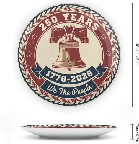 USA 250th Decorative Plates Home Decor, Vintage USA 250th Anniversary Liberty Bell Display Ceramic Plate for Hallway Console Side Table, Patriotic Party Supplies, Commemorative Gifts, 6 Inch in Kuwait