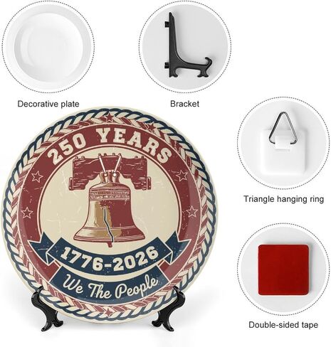 USA 250th Decorative Plates Home Decor, Vintage USA 250th Anniversary Liberty Bell Display Ceramic Plate for Hallway Console Side Table, Patriotic Party Supplies, Commemorative Gifts, 6 Inch in Kuwait
