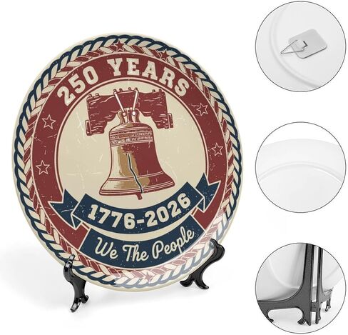 USA 250th Decorative Plates Home Decor, Vintage USA 250th Anniversary Liberty Bell Display Ceramic Plate for Hallway Console Side Table, Patriotic Party Supplies, Commemorative Gifts, 6 Inch in Kuwait