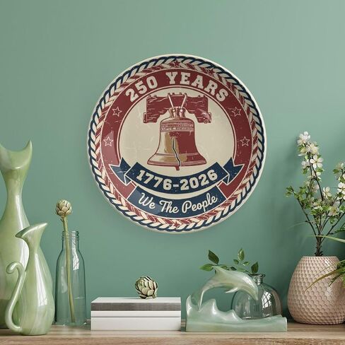 USA 250th Decorative Plates Home Decor, Vintage USA 250th Anniversary Liberty Bell Display Ceramic Plate for Hallway Console Side Table, Patriotic Party Supplies, Commemorative Gifts, 6 Inch in Kuwait