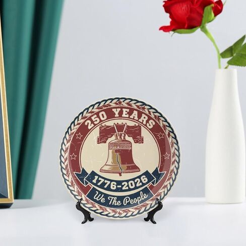 USA 250th Decorative Plates Home Decor, Vintage USA 250th Anniversary Liberty Bell Display Ceramic Plate for Hallway Console Side Table, Patriotic Party Supplies, Commemorative Gifts, 6 Inch in Kuwait