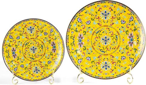 Decorative Plates Set for Display, Blue and White Ceramic Plate Decor with Stand, Handmade Vintage Porcelain Ornament for Table, Living Room, Kitchen, Perfect Chinese Style Dish Gift (8in+10in) in Saudi Arabia