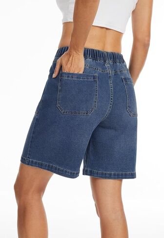 Metietila Pull-on Bermuda Shorts for Women High Waisted Elastic Waist Jean Shorts Baggy Summer 8 Inch Inseam Denim Jorts in Kuwait
