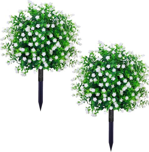 Topiary Tree Artificial Plants Set of 2,Large Faux Greenery Tree for Outdoor Planter,Fake Boxwood Ball Tree with Spike UV Resistant 24"(Green) in Saudi Arabia