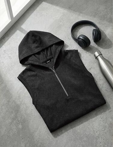 JMIERR Men's Quarter Zip Sleeveless Hoodie Ribbed Muscle Tank Top Gym Workout Vest in Saudi Arabia