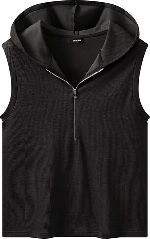 JMIERR Men's Quarter Zip Sleeveless Hoodie Ribbed Muscle Tank Top Gym Workout Vest in Saudi Arabia