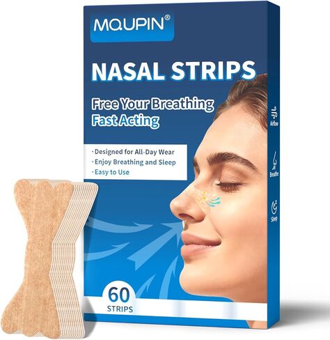 MQUPIN Nasal Strips for Small Noses (Women & Men), Slim Fit Curved for Female Nose Contour, Extra Strength Strong Adhesion Nose Strips,Drug-Free Breathing for Sleeping (60 Count) in Kuwait