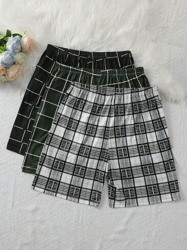Men Pajama Shorts 3 Pack Plaid Lounge Sleep Shorts Elastic Waist Casual Comfortable Sleepwear in Kuwait