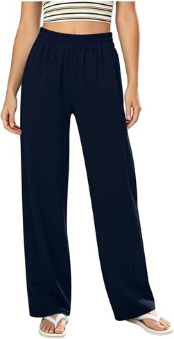 Sweatpants Women Elastic Waisted Straight Leg Casual Baggy Lightweight Quick Dry Gym Workout Vacation Outdoor with Pockets in Kuwait