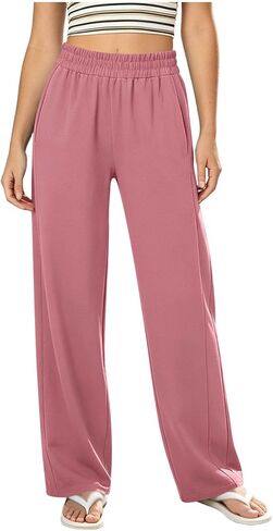 Sweatpants Women Elastic Waisted Straight Leg Casual Baggy Lightweight Quick Dry Gym Workout Vacation Outdoor with Pockets in Kuwait