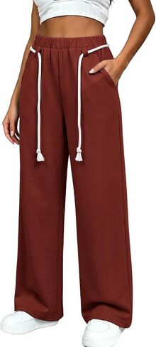Sweatpants Women Elastic Waisted Drawstring Straight Leg Casual Baggy Lightweight Outdoor Workout Gym Vacation with Pockets in Saudi Arabia