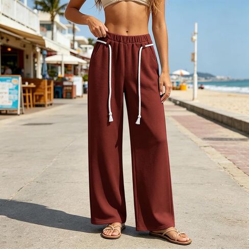 Sweatpants Women Elastic Waisted Drawstring Straight Leg Casual Baggy Lightweight Outdoor Workout Gym Vacation with Pockets in Saudi Arabia
