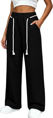 Sweatpants Women Elastic Waisted Drawstring Straight Leg Casual Baggy Lightweight Outdoor Workout Gym Vacation with Pockets in Saudi Arabia