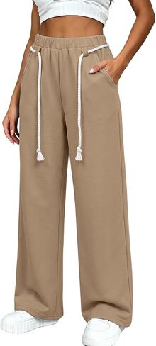 Sweatpants Women Elastic Waisted Drawstring Straight Leg Casual Baggy Lightweight Outdoor Workout Gym Vacation with Pockets in Saudi Arabia