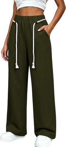 Sweatpants Women Elastic Waisted Drawstring Straight Leg Casual Baggy Lightweight Outdoor Workout Gym Vacation with Pockets in Saudi Arabia