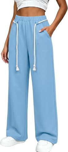 Sweatpants Women Elastic Waisted Drawstring Straight Leg Casual Baggy Lightweight Outdoor Workout Gym Vacation with Pockets in Saudi Arabia
