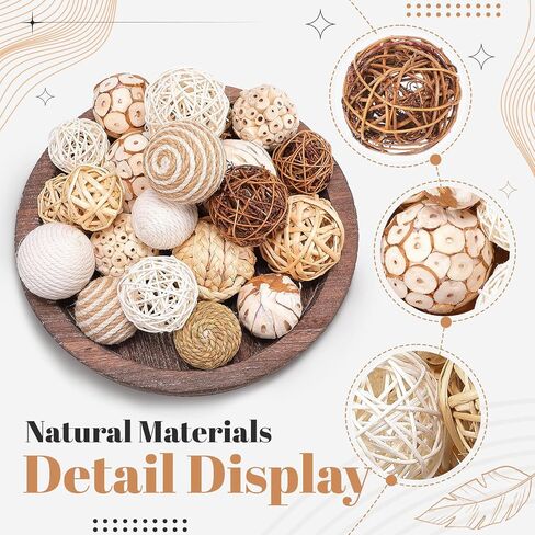 Suncalla 24 Pcs Decorative Balls Wicker Rattan Balls Assorted Bowl Vase Fillers Decorative Orbs for Vase Centerpiece Wedding Table Home Decor(White Series) in Kuwait