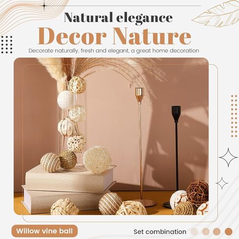 Suncalla 24 Pcs Decorative Balls Wicker Rattan Balls Assorted Bowl Vase Fillers Decorative Orbs for Vase Centerpiece Wedding Table Home Decor(White Series) in Kuwait