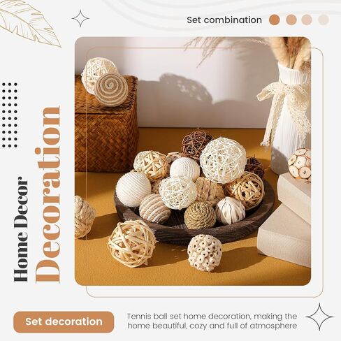 Suncalla 24 Pcs Decorative Balls Wicker Rattan Balls Assorted Bowl Vase Fillers Decorative Orbs for Vase Centerpiece Wedding Table Home Decor(White Series) in Kuwait