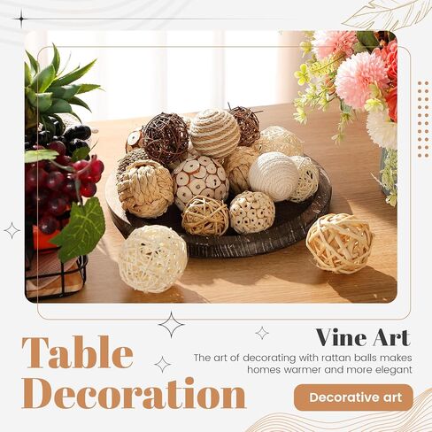 Suncalla 24 Pcs Decorative Balls Wicker Rattan Balls Assorted Bowl Vase Fillers Decorative Orbs for Vase Centerpiece Wedding Table Home Decor(White Series) in Kuwait