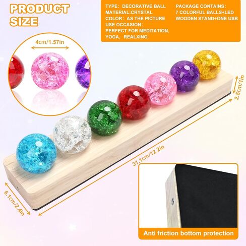 7 Colors 40mm Ice Cracked Balls with LED Wooden Stand, Ice Cracked Glass Crystal Chakra Balls Healing Sphere Balls Set for Meditation Positive Energy Night Light Home Decoration in Kuwait