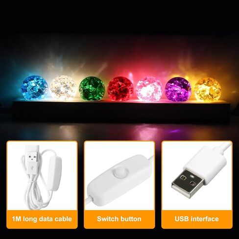 7 Colors 40mm Ice Cracked Balls with LED Wooden Stand, Ice Cracked Glass Crystal Chakra Balls Healing Sphere Balls Set for Meditation Positive Energy Night Light Home Decoration in Kuwait