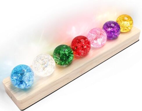 7 Colors 40mm Ice Cracked Balls with LED Wooden Stand, Ice Cracked Glass Crystal Chakra Balls Healing Sphere Balls Set for Meditation Positive Energy Night Light Home Decoration in Kuwait