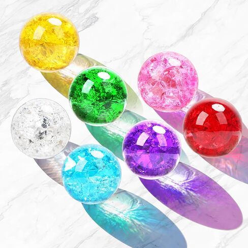 7 Colors 40mm Ice Cracked Balls with LED Wooden Stand, Ice Cracked Glass Crystal Chakra Balls Healing Sphere Balls Set for Meditation Positive Energy Night Light Home Decoration in Kuwait