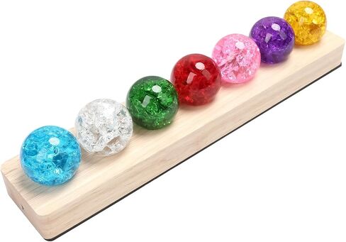 7 Colors 40mm Ice Cracked Balls with LED Wooden Stand, Ice Cracked Glass Crystal Chakra Balls Healing Sphere Balls Set for Meditation Positive Energy Night Light Home Decoration in Kuwait