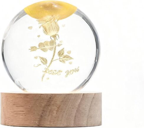 3D Crystal Ball with Wooden Base, Gifts Presents Glass Sphere, Paperweight Crystal Display Sculpture Home Decor Crafts in Kuwait
