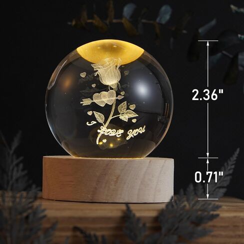 3D Crystal Ball with Wooden Base, Gifts Presents Glass Sphere, Paperweight Crystal Display Sculpture Home Decor Crafts in Kuwait