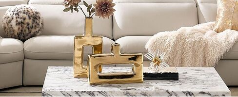 Z Gallerie Glass & Gold Decorative Object,Modern Mixed-Material Sculptural Accent for Console Table Shelf Living Room Bedroom Office in Kuwait